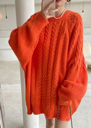 diy Orange O-Neck gemütliches Strickkleid Winter