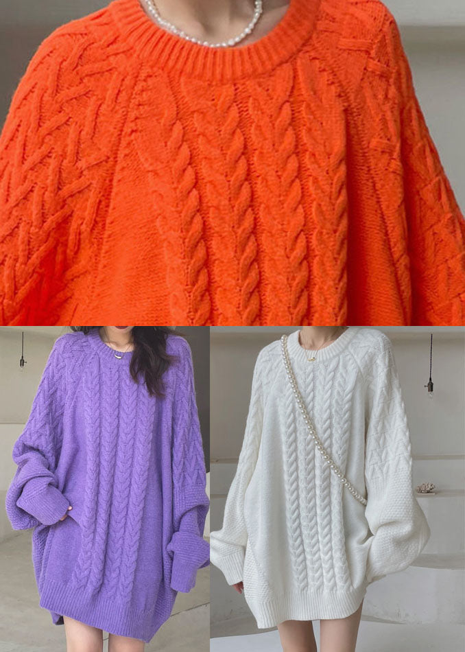 diy Orange O-Neck gemütliches Strickkleid Winter