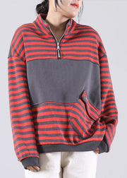 diy Orange Striped Sweatshirts Top Spring