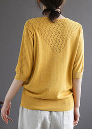 diy Yellow Hollow Out Hole Casual Fall Sweater