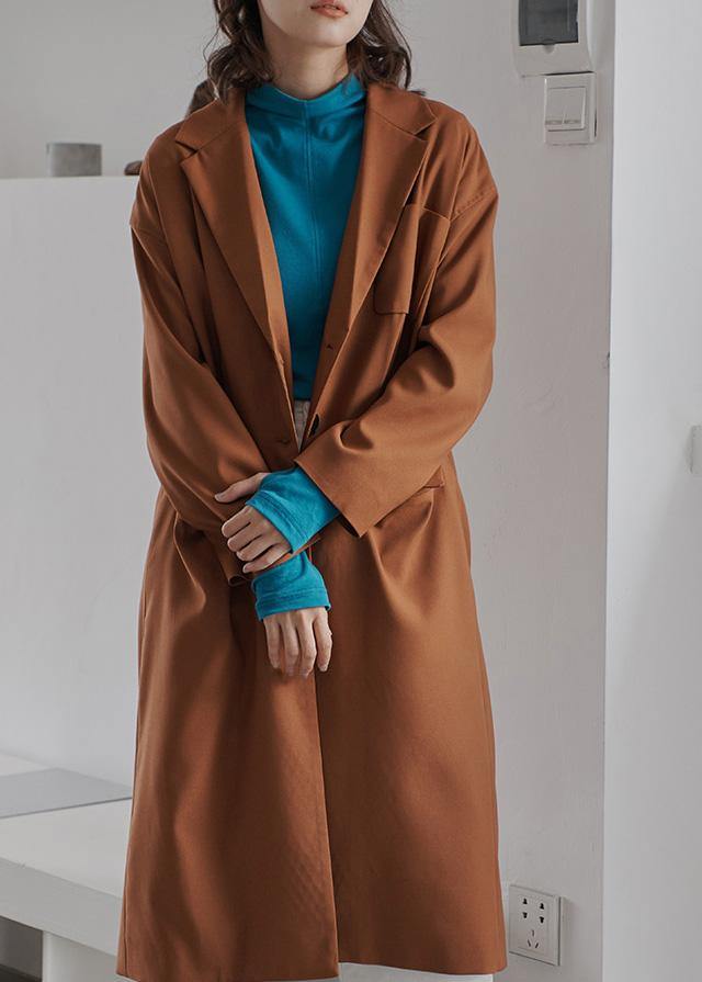 DIY Brown Fashion Tunics For Women Gifts Lapel Collar Fall Coat - SooLinen