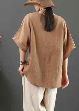 diy chocolate cotton linen tunic pattern Fabrics o neck summer blouses - SooLinen