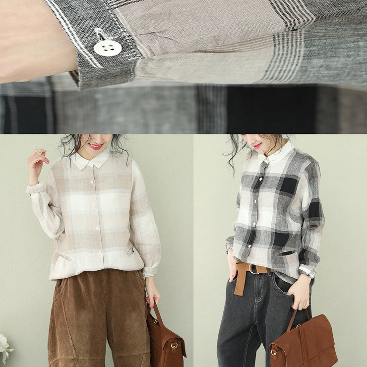 diy khaki karierte leinenkleidung stilvolle nähende revers baggy tops