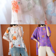 diy orange print clothes o neck asymmetric Art summer tops - SooLinen