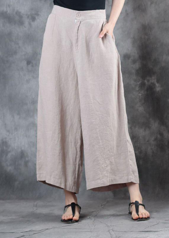 fall new linen pant loose women beige pockets wide leg pants - SooLinen