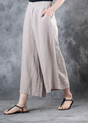 fall new linen pant loose women beige pockets wide leg pants - SooLinen