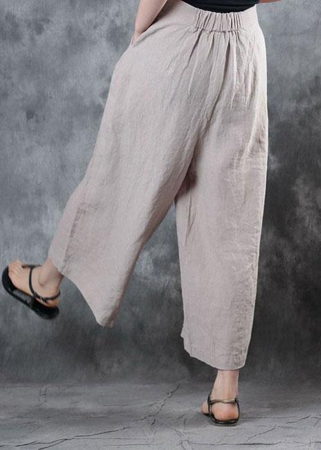 fall new linen pant loose women beige pockets wide leg pants - SooLinen