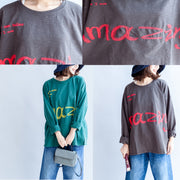 fall warm casual gray cotton embroidery alphabet pullover oversize o neck t shirt