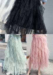 fashion Pink tulle pleated skirt Spring