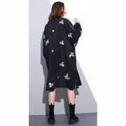 fashion black embroidery fall dress Loose fitting traveling dress Elegant Stand clothing dresses