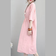 fashion pink natural linen dress plus size clothing tunic caftans 2018 bracelet sleeved kaftans