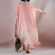 fashion pink orange linen dresses Loose fitting v neck baggy dresses linen dress 2018 half sleeve maxi dresses