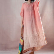 fashion pink orange linen dresses Loose fitting v neck baggy dresses linen dress 2018 half sleeve maxi dresses