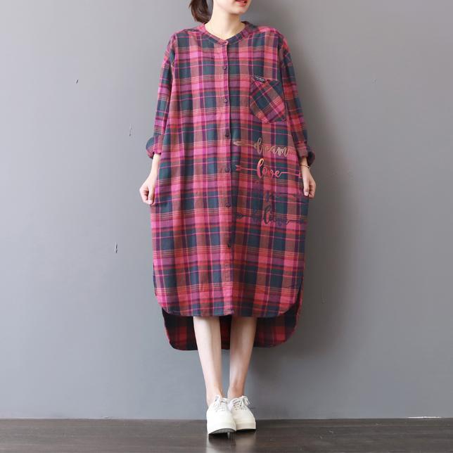 fashion plaid prints cotton caftans Loose fitting cotton clothing shirt dress New low high design kaftans