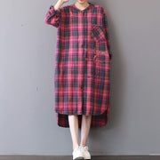 fashion plaid prints cotton caftans Loose fitting cotton clothing shirt dress New low high design kaftans