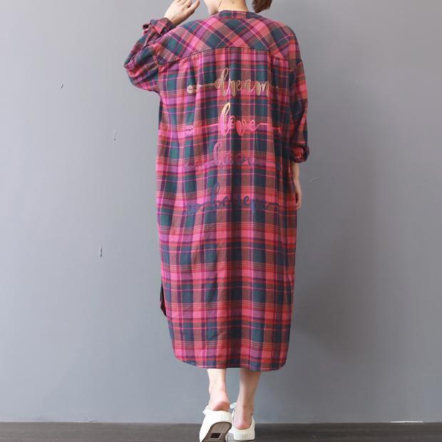 fashion plaid prints cotton caftans Loose fitting cotton clothing shirt dress New low high design kaftans