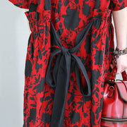 fashion red prints long cotton dresses Loose fitting back tie waist caftans New o neck kaftans