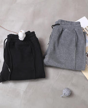 fashion warm winter cotton gray pant loose patchwork drawstring elastic waist casual pants - SooLinen