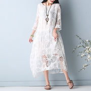 fashion white hollow out maxi dresses o neck Half sleeve summer dress asymmetric summer maxi dress