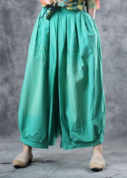 fashion women cotton green crop pants plus size elastic waist wide leg pants - SooLinen