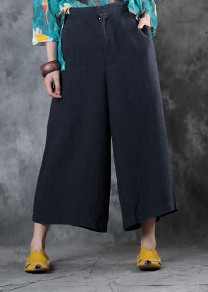 fashion women linen loose casual dark gray crop pants - SooLinen