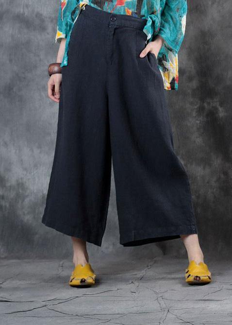 fashion women linen loose casual dark gray crop pants - SooLinen