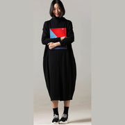 fashion women red cotton dresses long front open high neck Dress