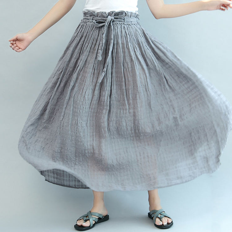 gray casual summer linen skirts plus size  a line skirts elastic waist maxi skirts