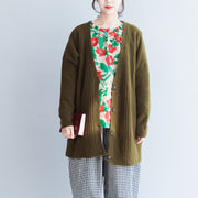 green casual striped knit blouse plus size long sleeve sweaters cardigans warm  fall 2024