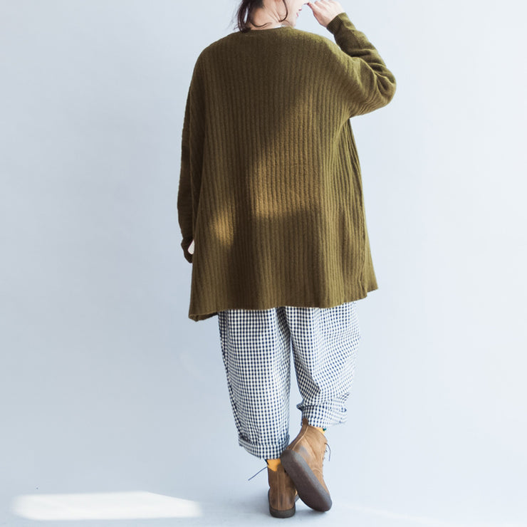 grüne lässige gestreifte Strickbluse plus Größe Langarmpullover Strickjacken warmer Herbst 2021