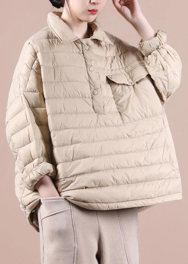 Elegant plus size down jacket overcoat red lapel pockets goose Down coat - SooLinen