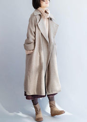 khaki Woolen Coat Women Loose fitting flare sleeve Jackets & Coats winter jackets - SooLinen