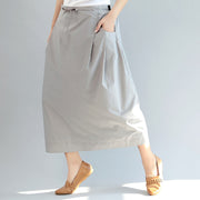 light gray casual cotton skirts plus size elastic waist maxi skirts