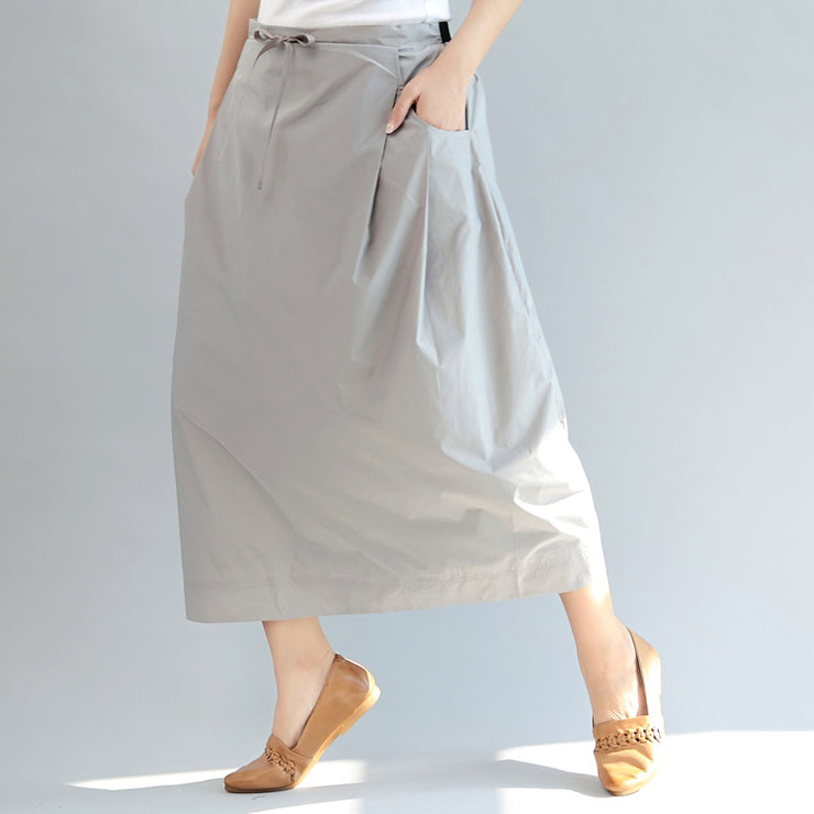 light gray casual cotton skirts plus size elastic waist maxi skirts