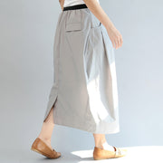 light gray casual cotton skirts plus size elastic waist maxi skirts