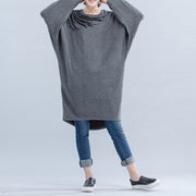 light gray unique cotton dress plus size Cinched batwing sleeve dress