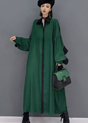 loose Green Peter Pan Collar Patchwork shirt Dress Spring