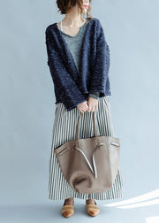 new blue asymmetric design cotton knitted cardigans chunky oversize fashion coats