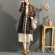 new chocolate grid cotton cardigans plus size long sleeve high waist shirt coats