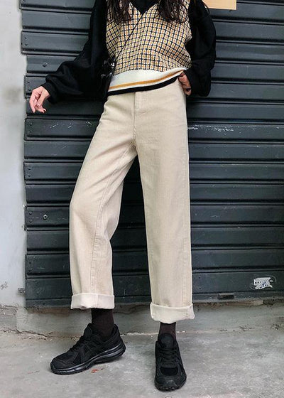 new fall women casual wide leg pants wild corduroy trousers - SooLinen