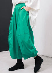 new green cotton pleated loose pants casual wild pants - SooLinen