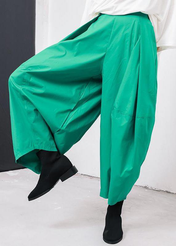 new green cotton pleated loose pants casual wild pants - SooLinen