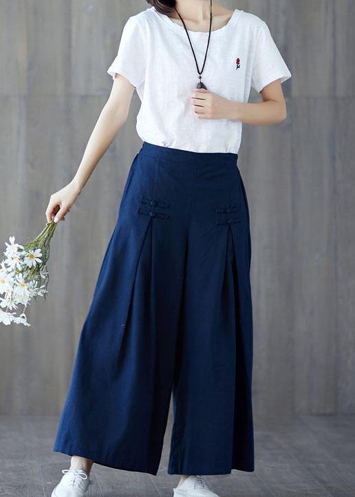 new linen casual wide leg pants plus size Chinese Button  pants - SooLinen