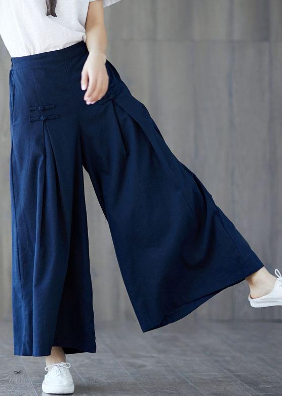 new linen casual wide leg pants plus size Chinese Button  pants - SooLinen