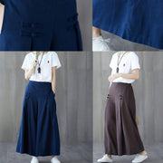 new linen casual wide leg pants plus size Chinese Button  pants - SooLinen