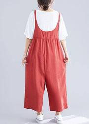 new red casual wide leg pants loose thin fashion straps jumpsuit - SooLinen