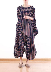 new summer stylish red blue striped batwing sleeve tops and casual lantern pants - SooLinen