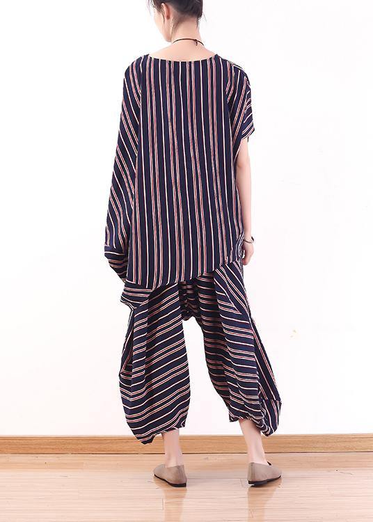 new summer stylish red blue striped batwing sleeve tops and casual lantern pants - SooLinen