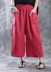 new white red linen women casual crop pants - SooLinen