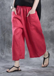 new white red linen women casual crop pants - SooLinen